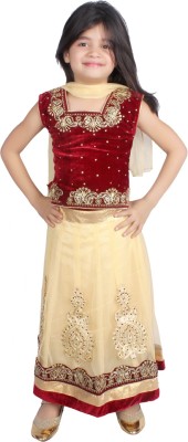 

Tiny Toon Girls Lehenga Choli Fusion Wear, Ethnic Wear Embellished Lehenga, Choli and Dupatta Set(Beige, Pack of 1