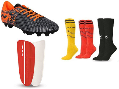 

Nivia Combo of Five - one Pair of 'Premier Carbonite' Football Shoes (Size-6) +Three Pair of Football Stockings and One Pair of 'Performance' Football Shin guard (Size-Large) (Color on availability)- Football Kit