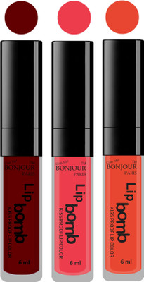 

Bonjour Paris Long lasting velvet matte lipstick(mauve, irresistble pink, brick orange, 18 g)