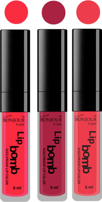 

Bonjour Paris Long lasting velvet matte lipstick(peach, wine, irresistble pink, 18 g)