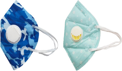 

Vritraz N95 PM 2.5 Anti-Pollution Activated Carbon Face Mask with Breathing Valve (Blue,Turq,Pack of 2) Mask