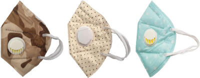 

Vritraz N95 PM 2.5 Anti-Pollution Activated Carbon Face Mask with Breathing Valve (Brown,Cream,Turq,Pack of 3) Mask