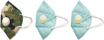 

Vritraz N95 PM 2.5 Anti-Pollution Activated Carbon Face Mask with Breathing Valve (Green,Turq,Turq,Pack of 3) Mask