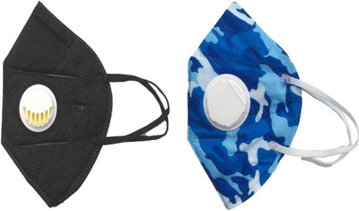 Vritraz N95 PM 2.5 Anti-Pollution Activated Carbon Face Mask with Breathing Valve (Black,Blue,Pack of 2) Mask