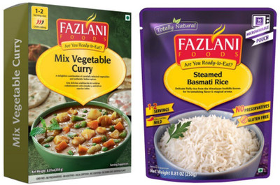 Fazlani Foods Ready To Eat Mix Vegetable Curry with Steamed Basmati Rice 500 g