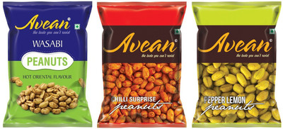 

Avean Flavored Peanuts :: Wasabi, Chilli Surprise, Lemon Pepper Peanuts :: Combo Pack of 3(300 g, Pack of 3)