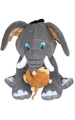 

Lata Cute Elephant With Naughty Monkey - 28 cm(Grey)