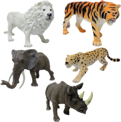 

Tootpado Lion Leapord Rhinoceros Tiger Elephant Animal Toy Figure - Pack of 5 (CTNG26) - Big Realistically Detailed(Multicolor)