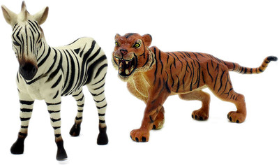 

Tootpado Tiger and Zebra Animal Toy Figure - Pack of 2 (CTNG22) - Big Realistically Detailed(Multicolor)