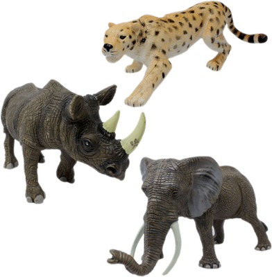 

Tootpado Leapord Rhinoceros Elephant Animal Toy Figure - Pack of 3 (CTNG32) - Big Realistically Detailed(Multicolor)