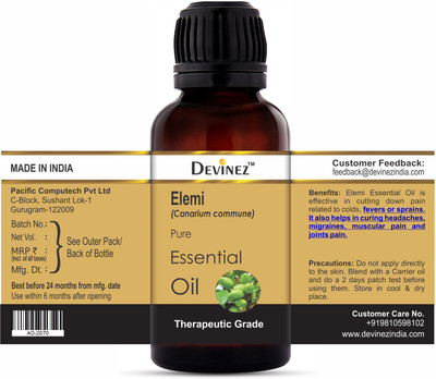 

Devinez Elemi Essential Oil, 100% Pure, Natural & Undiluted, 30-2088(30 ml)
