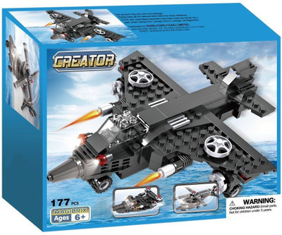Webby 3 in 1 Airplane Helicopter Army Boat, 177 Pieces Black Webby Blocks Building Sets