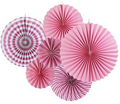 

PartyballoonsHK Multicolor, Pink 6pcs/set Round Wheel Fiesta Pink Paper Fans For Home&Party,Event Decoration - 6 g