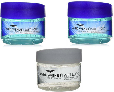 

Park Avenue WET LOOK HAIR STYLING GEL + SOFT HOLD HAIR STYLING GEL ( 300 Ã3 GM , PACK OF 3 ) Gel(900 g)