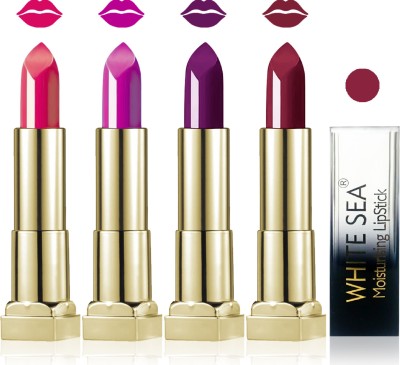 

white sea cosmetics makeup velvet glossy lipstick enriched with vitamin E fashion color combo set of 4(falsa d purple violet carrat)