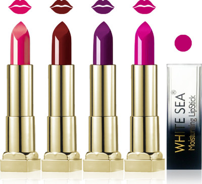 

white sea cosmetics makeup velvet glossy lipstick enriched with vitamin E fashion color combo set of 4(purple coffee brown violet carrat)