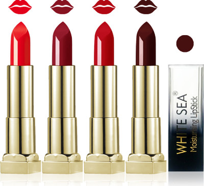 

white sea cosmetics makeup velvet glossy lipstick enriched with vitamin E fashion color combo set of 4(hot chocolate red maroon orange)