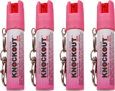 

Knockout Punch Super Strong Self Defense Pepper Spray With Safety Lock & Key Ring (Pack of 4), For Protection Pepper Stream Spray