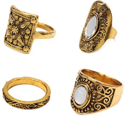 Young & Forever Boho Gypsy Vintage Style Gold Plated Carved Filigree Midi Finger Ring Alloy Crystal Gold Plated Stack Ring
