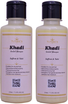 

Yuthee's Khadi Herbal Saffron and Tulsi Shampoo PACK OF 2 (210 ml Each)(420 ml)