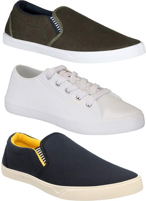 

Pexlo Pack of 3 Loafers & Sneakers For Men Slip On Sneakers For Men(Olive, Olive;white & black