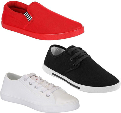 

Chevit Combo Pack of 3 Casual Shoes (Loafers Shoes) Slip On Sneakers For Men(Red, Red;white & black