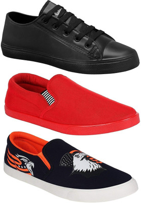 

Pexlo Pack of 3 Loafers & Sneakers For Men Sneakers For Men(Multicolor, Black & red