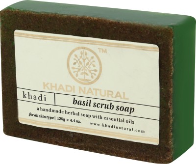 KHADI NATURAL Hand Made Basil Scrub Soap Pack of 3(3 x 125 g)