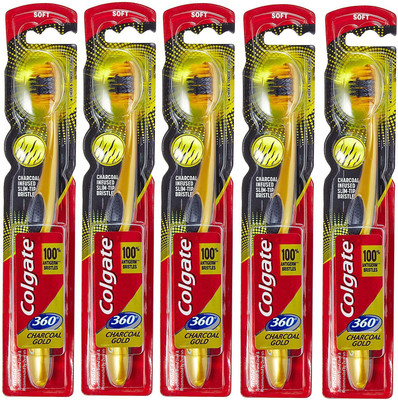 

Colgate 360 Charcoal Gold (Pack of 5) Soft Toothbrush(Pack of 5)