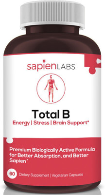 

SAPIEN BODY Vitamin B Complex - Made in USA - Vitamins B12, B1, B2, B3, B5, B6, B7, B9, Folate, Methylcobalamin, Biotin, 5-MTHF -Boost Energy, Brain & Metabolism -Premium Vegetarian Supplement by Sapien Labs(60 No)