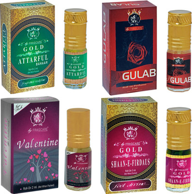 

FRAGCARE ATTAR BAHAAR,GULAB,VALENTINE,SHAAN-E-FIRADAUS Each 8 ml (Set of 4 ) Floral Attar(Floral)