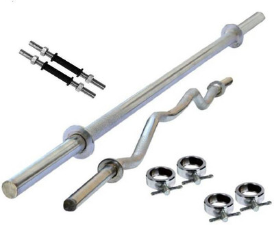 

RIGHTWAY FITNESS combo of 3 feet curl bar + straight bar & 2 dumbbell rod Weight Lifting Bar(Silver)