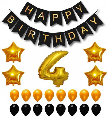 

Theme My Party Happy Birthday Party Balloons, Supplies & Decorations Set, Black & Gold
