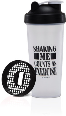 

Flipkart SmartBuy Adrenex 600ml Shaker with mixer mesh(Pack of 1, Clear, Black), Transparent white