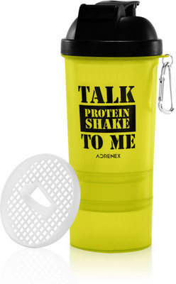 

Flipkart SmartBuy Adrenex 500ml Shaker with powder & pill compartments(Pack of 1, Yellow, Black)