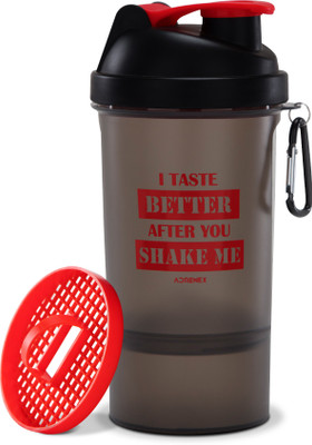 

Flipkart SmartBuy Adrenex 500ml Shaker with powder compartment(Pack of 1, Grey, Red), Soot red