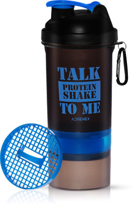 Flipkart SmartBuy Adrenex 500ml Shaker with powder & pill compartments(Pack of 1, Black, Blue)