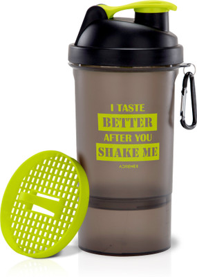 

Flipkart SmartBuy Adrenex 500ml Shaker with powder compartment(Pack of 1, Grey, Green), Soot green