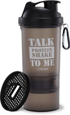 

Flipkart SmartBuy Adrenex 500ml Shaker with powder & pill compartments(Pack of 1, Grey, Black), Dark grey