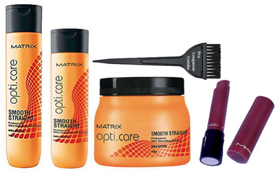 

Pro longwear combo Of Hair Brush, Matrix Opticare Smooth & Straight Hair Shampoo 350ml +200ml Shampoo & Hair Spa & Mac Liptensity Long Lasting Matte Finish Lipstick(Set of 5)