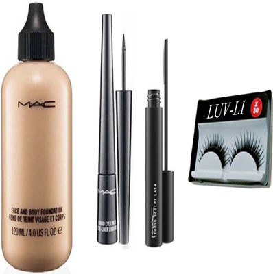 

LUV-LI IMPORTED PROFESSIONAL MAKEUP COMBO 1 FACE BODY FOUNDATION , 1 EYELINER , 1 MASCARA, 1 PAIR FALSE EYE LASH(Set of 4)