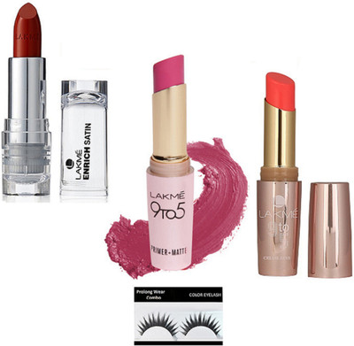 

Pro longwear combo Eyelashes,9 To 5 Matte Finish Lipstick Pack Of 2,Enrich Lipstick(Set of 4)
