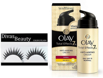 

divas beauty eyelashes & Olay Total effects 7 in one Anti ageing cream 20g(Set of 2)