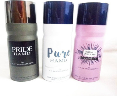

HAMD PRIDE PURE ESSENCE PACK OF 3 Body Spray - For Men & Women(600 ml, Pack of 3)