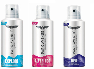 

Park Avenue Explore, Alter Ego and Neo Signature Collection Body Spray 130ML Each (Pack of 3) Perfume Body Spray - For Men & Women(390 ml, Pack of 3)