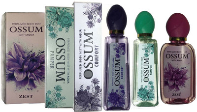 

OSSUM ZEST BODY PERFUME MIST + PAMPER BODY PERFUME MIST + COMFORT BODY PERFUME MIST ( 115×3 Pack Of 3 ) Body Mist - For Men & Women(345 ml, Pack of 3)