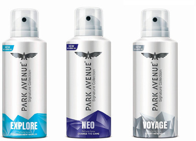 

Park Avenue Explore, Neo and Voyage Signature Collection Body Spray 130ML Each (Pack of 3) Perfume Body Spray - For Men & Women(390 ml, Pack of 3)