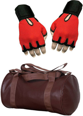 

Snipper Combo of Leatherite Brown Gym Bag and Gloves(Red) Gym & Fitness Kit
