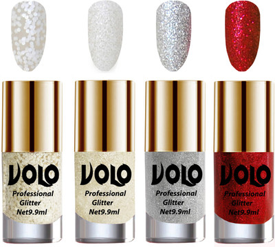 

Volo Professionally Used Glitter Shine Nail Paint Combo Pack of 4 White Nail Art And Glitter, White Nail Art And Glitter, Silver Glitter, Red Glitter(Pack of 4)
