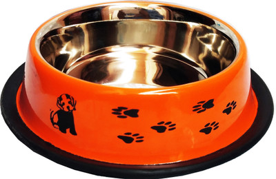 

Petshop7 Petshop7 Stylish - Regular Anti Skid Dog Food Bowl / Dog Bowl (450ML, Orange) (Xtra Small) Round Stainless Steel Pet Bowl(450 ml Orange)